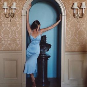 Danielle Bernstein Satin Midi Dress 0 BNWT Blue